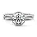 Platinum Round Diamond Solitaire Engagement Ring with Double Band and Bezel Setting 