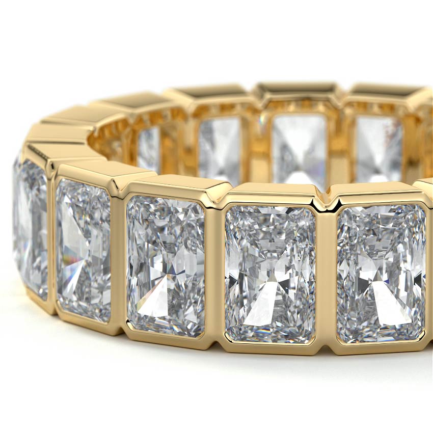 Yellow gold Radiant Bezel Diamond Eternity Band