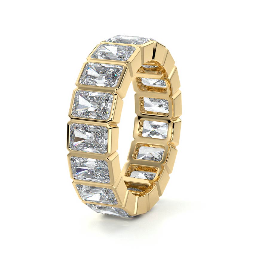 Yellow gold Radiant Bezel Diamond Eternity Band
