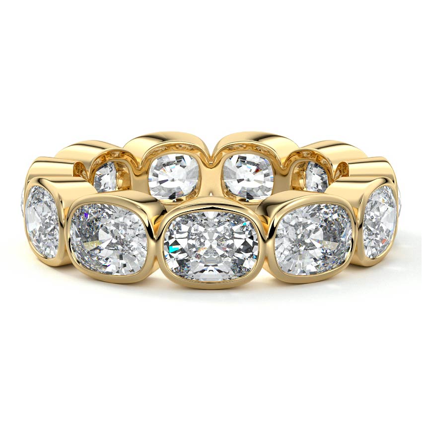 Yellow gold East West Cushion Bezel Diamond Eternity Band