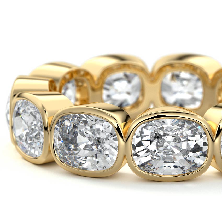 Yellow gold East West Cushion Bezel Diamond Eternity Band