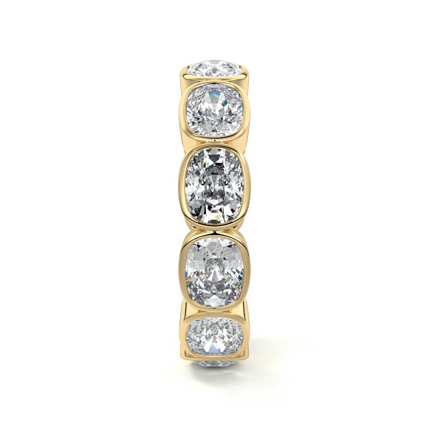 Yellow gold East West Cushion Bezel Diamond Eternity Band