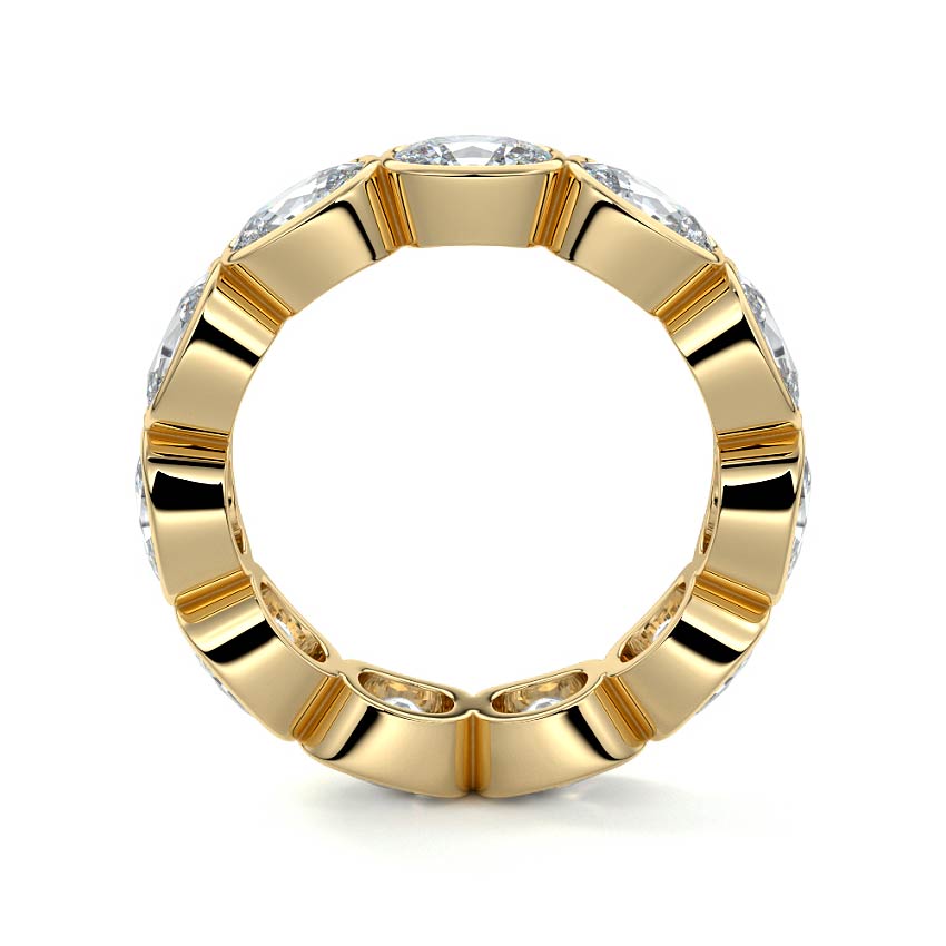 Yellow gold East West Cushion Bezel Diamond Eternity Band