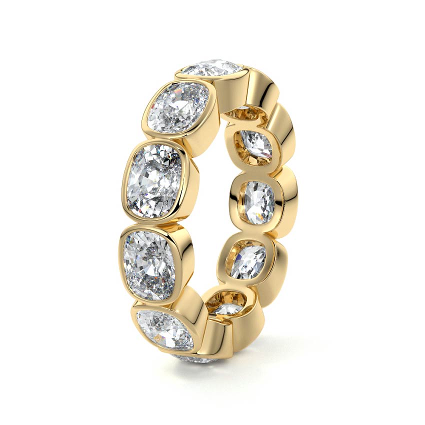Yellow gold East West Cushion Bezel Diamond Eternity Band