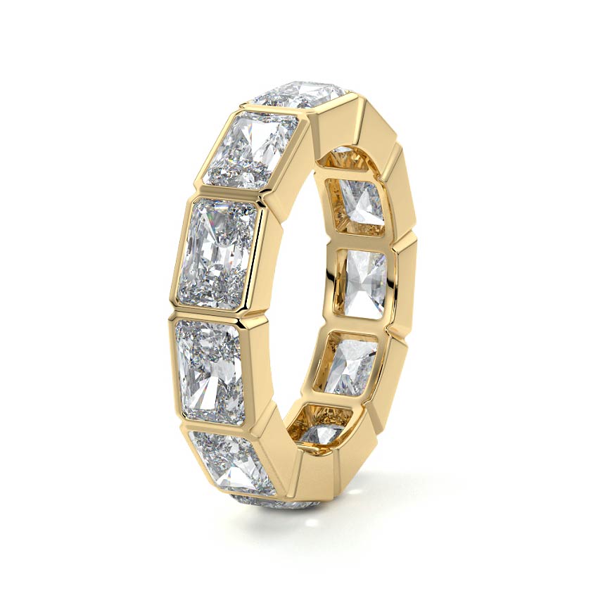 Yellow gold Radiant Diamond Full Eternity Band with Bezel Setting