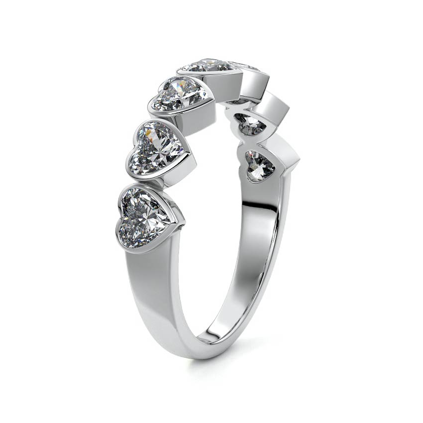 Silver Heart Half Bezel Diamond Eternity Band