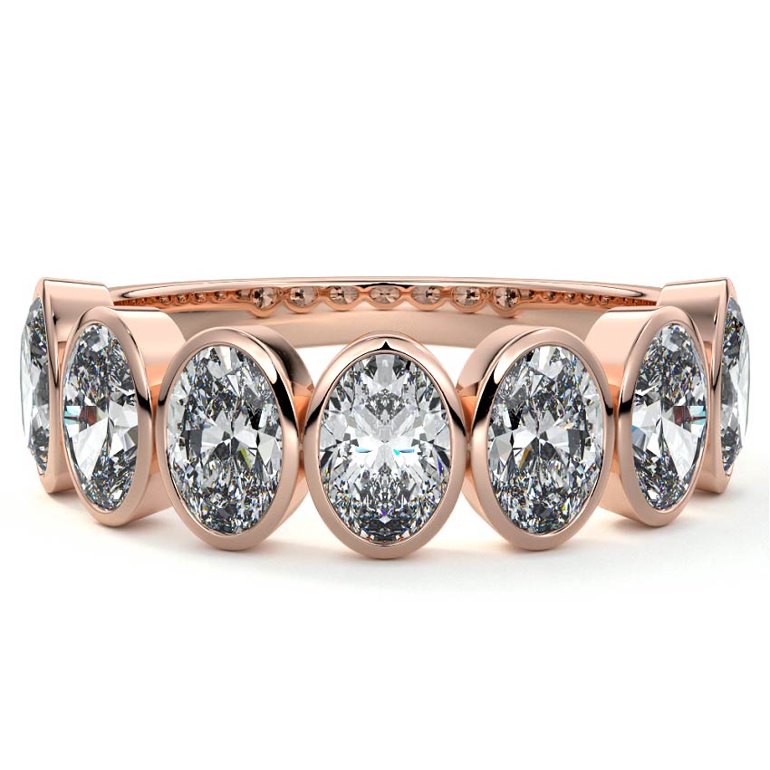 Rose gold Oval Cut Diamond Half Eternity Band with Bezel Setting