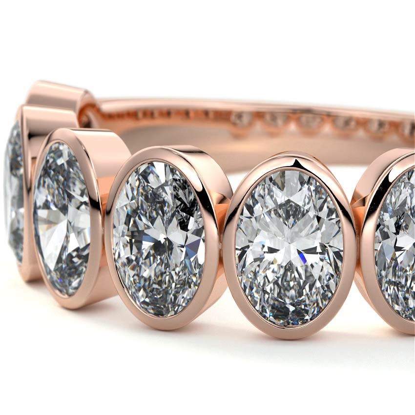 Rose gold Oval Cut Diamond Half Eternity Band with Bezel Setting