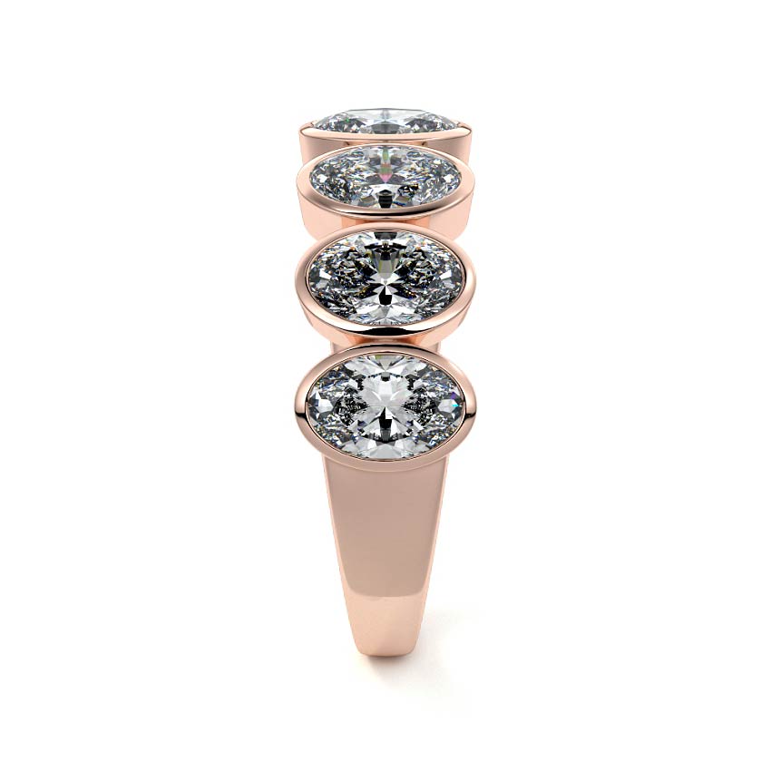Rose gold Oval Cut Diamond Half Eternity Band with Bezel Setting