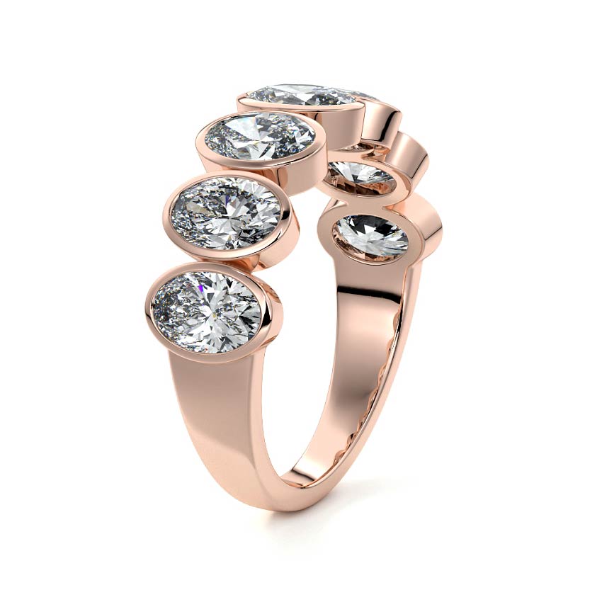 Rose gold Oval Cut Diamond Half Eternity Band with Bezel Setting