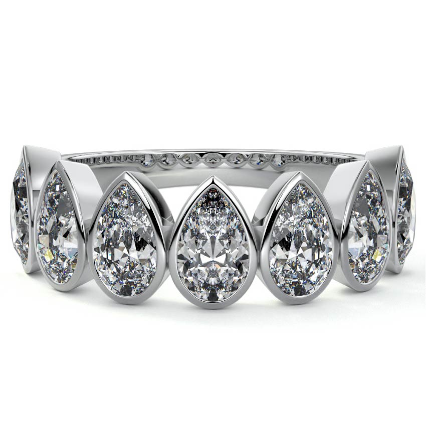 White gold Pear Cut Diamond Half Eternity Band with Bezel Setting