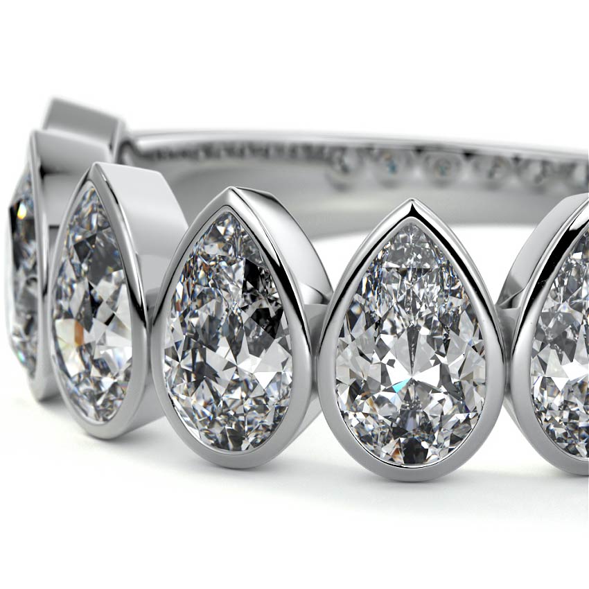 White gold Pear Cut Diamond Half Eternity Band with Bezel Setting