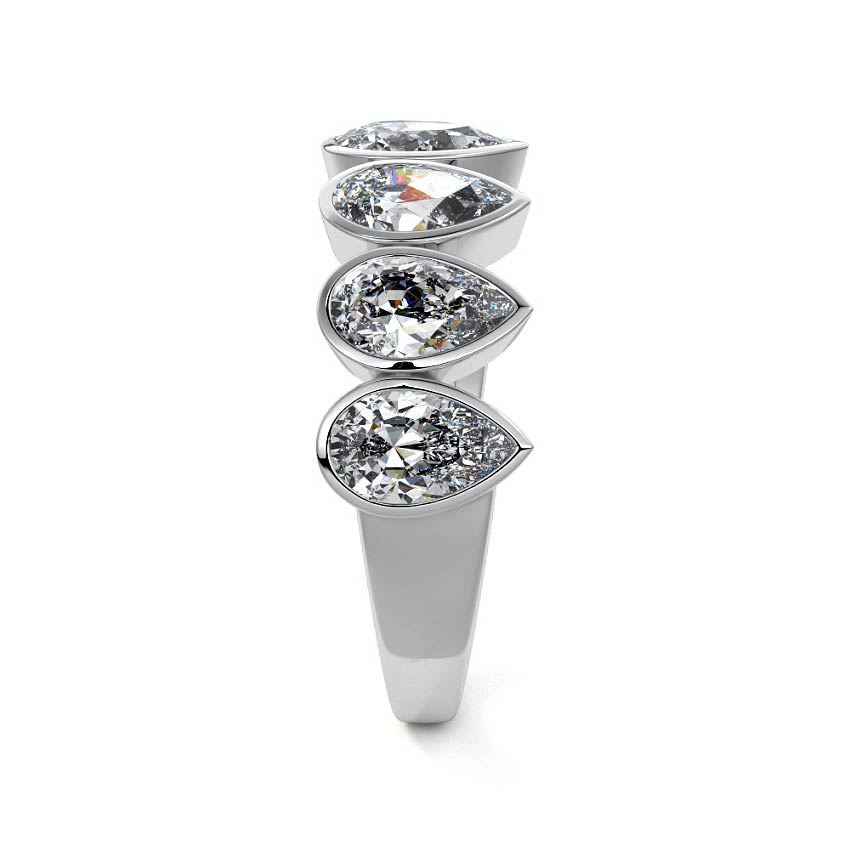 White gold Pear Cut Diamond Half Eternity Band with Bezel Setting