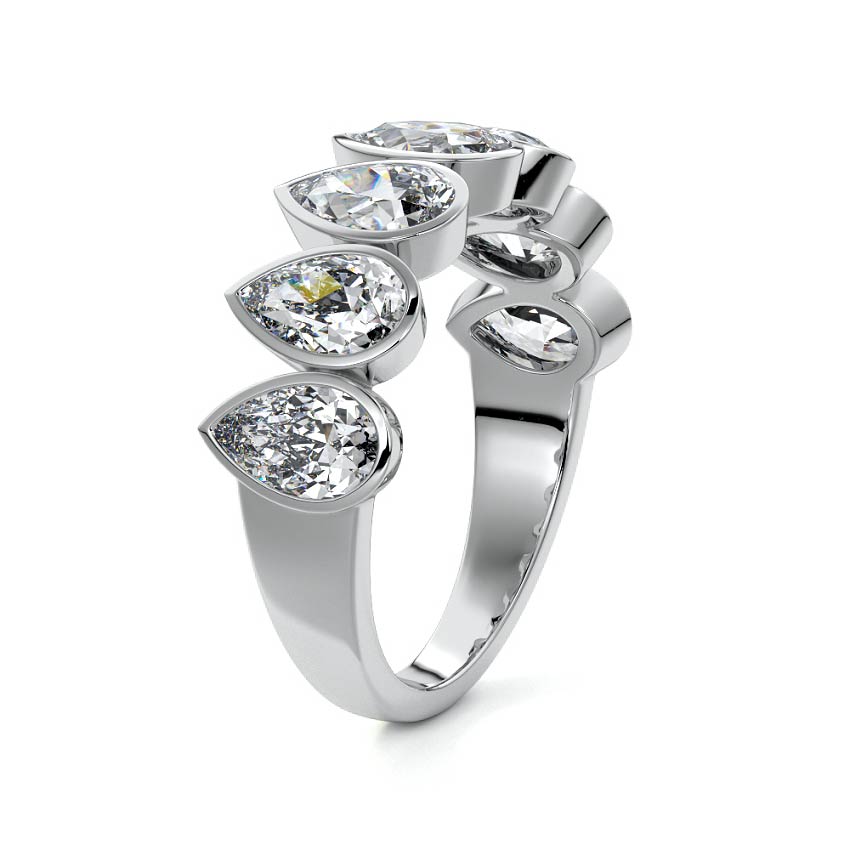White gold Pear Cut Diamond Half Eternity Band with Bezel Setting
