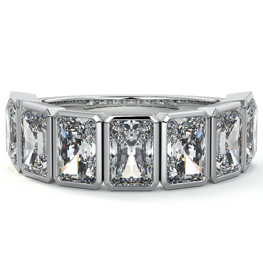 Silver Radiant Diamond Half Eternity Bezel Wedding Band