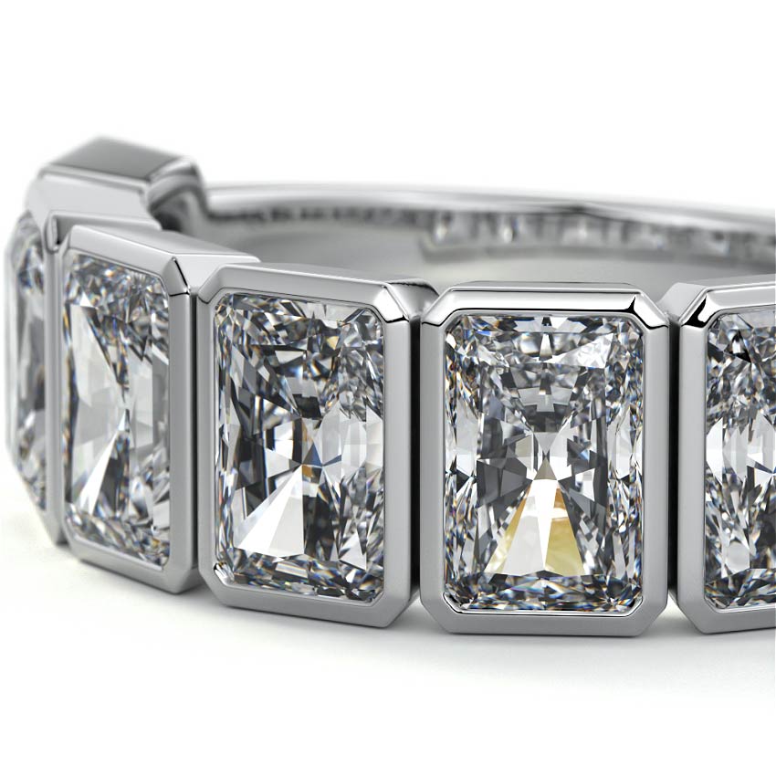 Silver Radiant Diamond Half Eternity Bezel Wedding Band