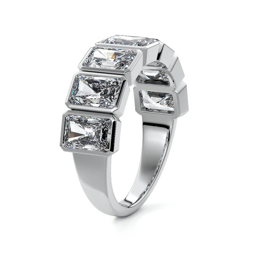 Silver Radiant Diamond Half Eternity Bezel Wedding Band