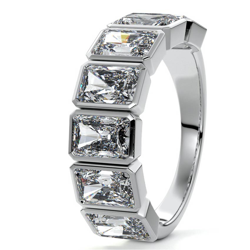 Silver Radiant Diamond Half Eternity Bezel Wedding Band