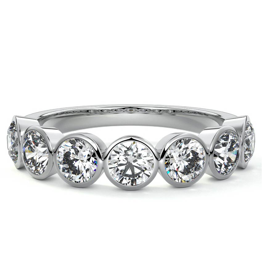 White gold Round Diamond Half Eternity Bezel Wedding Band