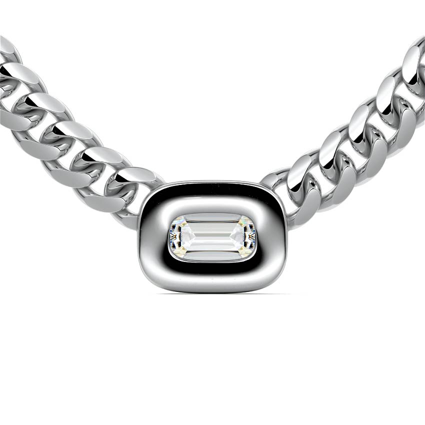 Platinum Emerald Cut Diamond Cuban Link Chain Necklace