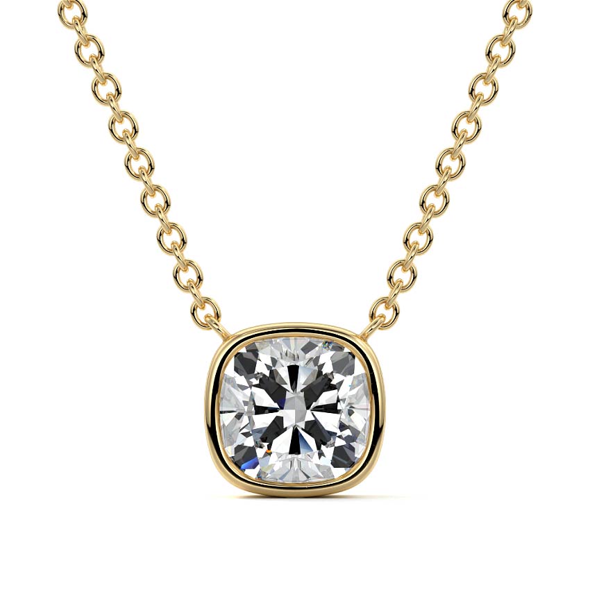 Yellow gold Cushion Bezel Diamond Pendant