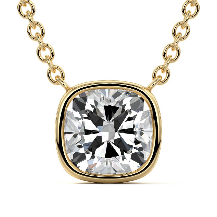 Yellow gold Cushion Bezel Diamond Pendant