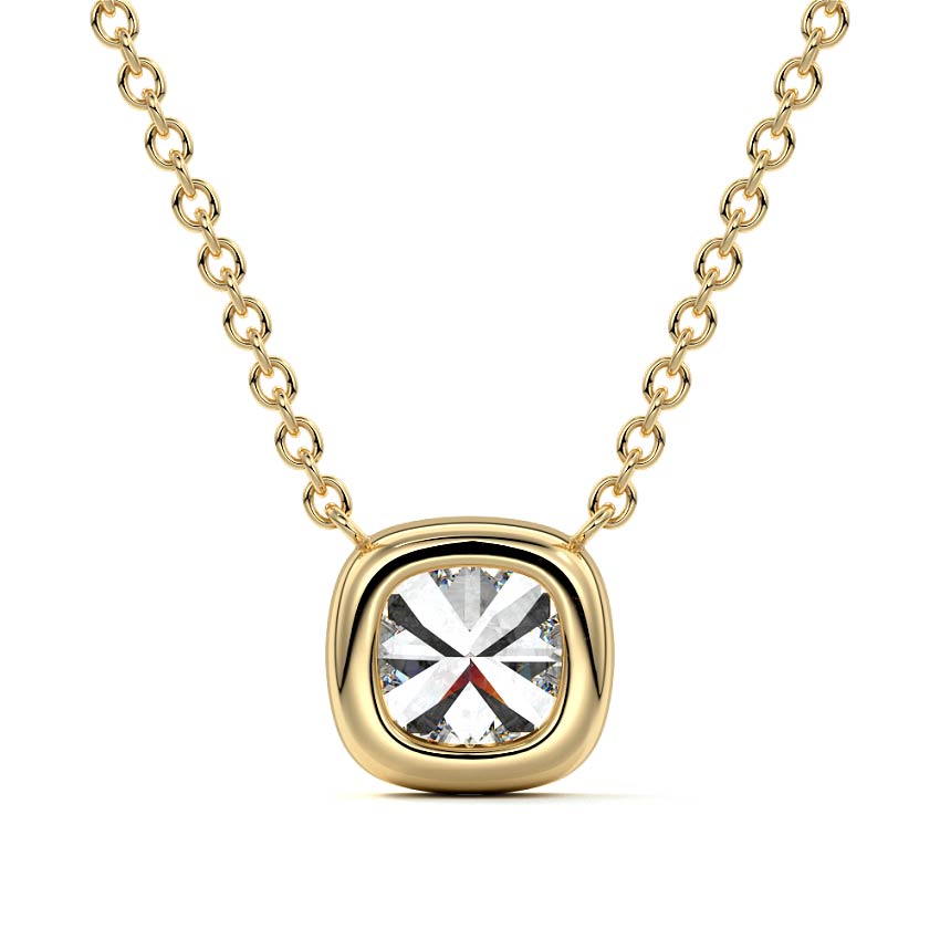 Yellow gold Cushion Bezel Diamond Pendant