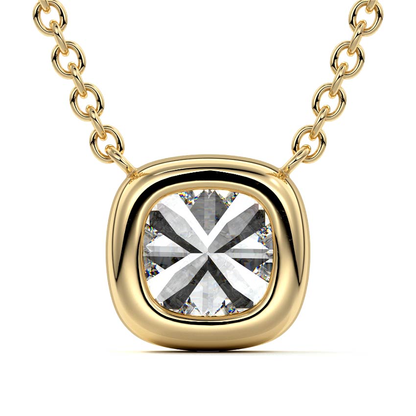 Yellow gold Cushion Bezel Diamond Pendant