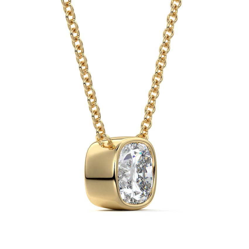 Yellow gold Cushion Bezel Diamond Pendant