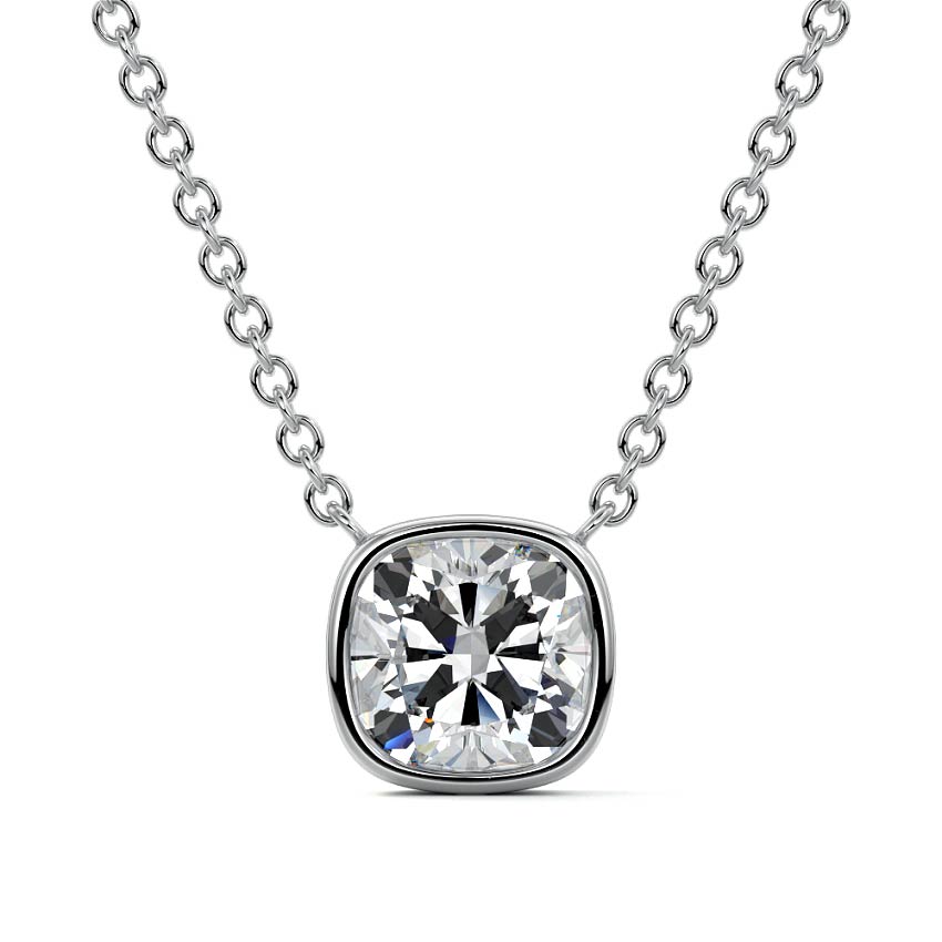 White gold Cushion Bezel Diamond Pendant