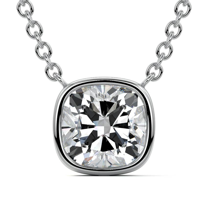 White gold Cushion Bezel Diamond Pendant