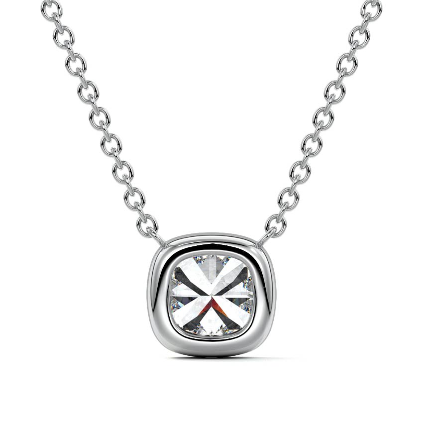 White gold Cushion Bezel Diamond Pendant