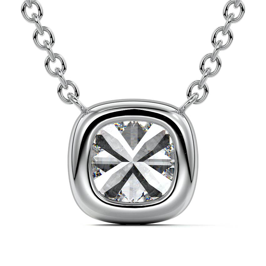 White gold Cushion Bezel Diamond Pendant