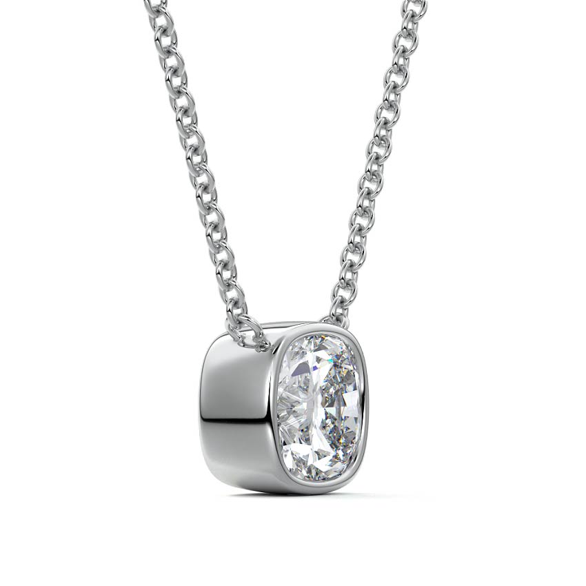 White gold Cushion Bezel Diamond Pendant