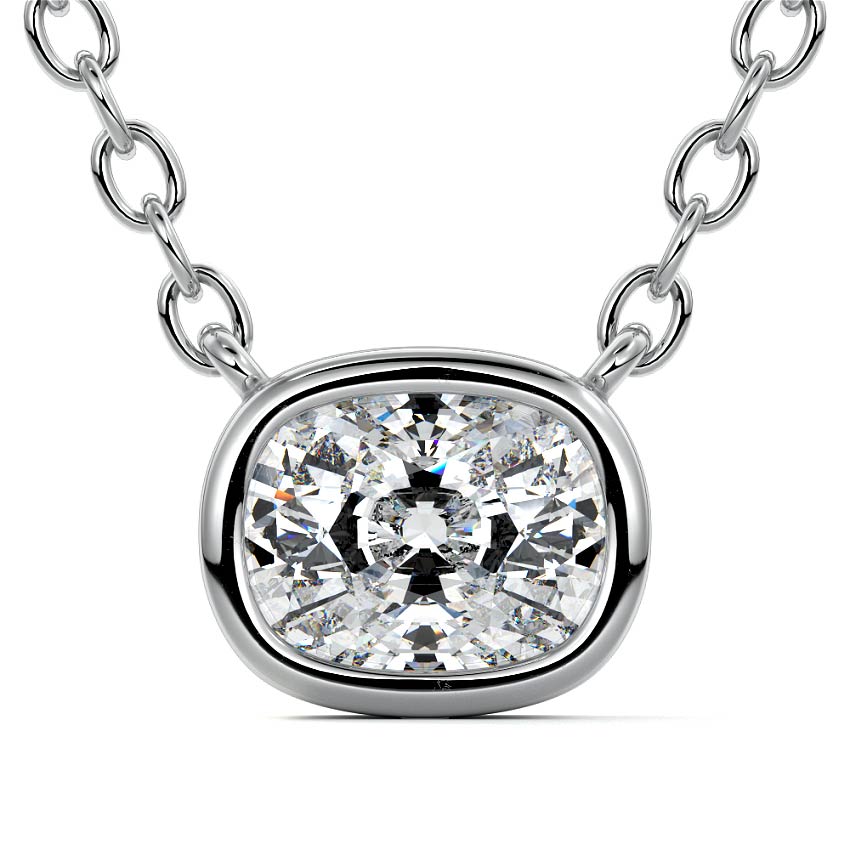 Platinum East-West Cushion Bezel Diamond Pendant