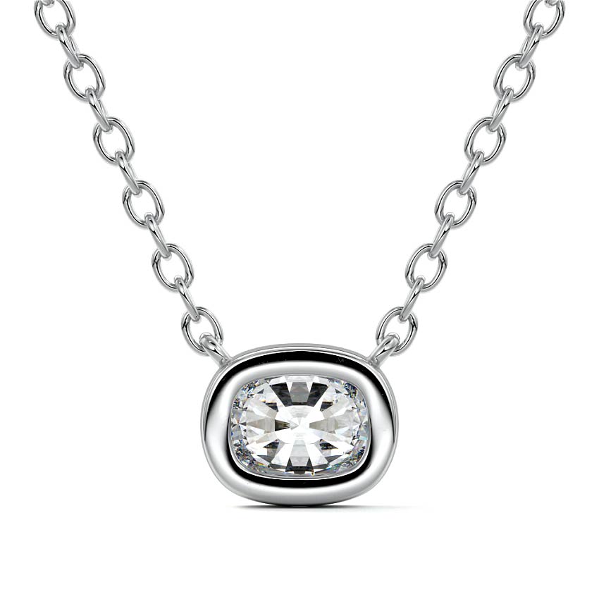 Platinum East-West Cushion Bezel Diamond Pendant