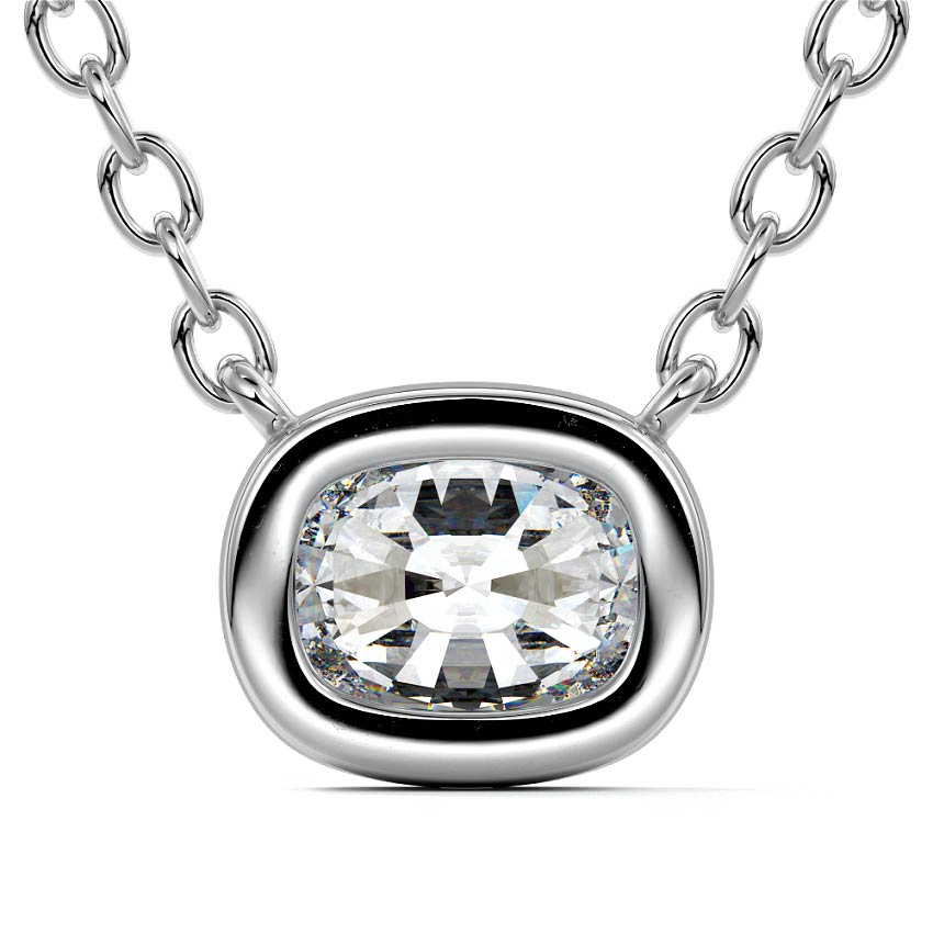 Platinum East-West Cushion Bezel Diamond Pendant