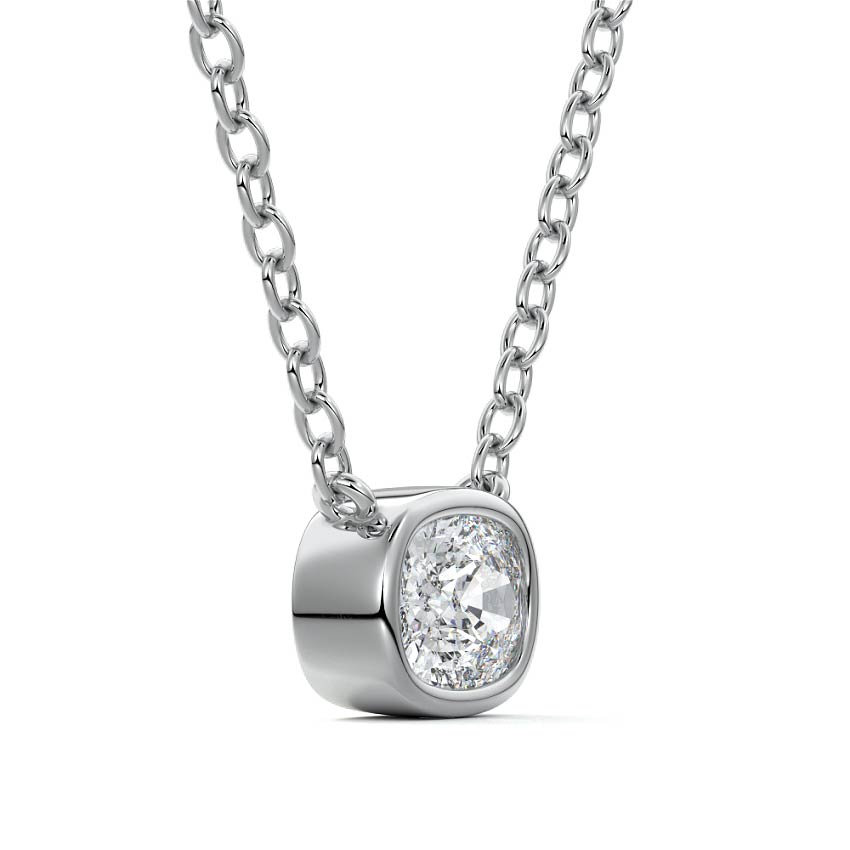 Platinum East-West Cushion Bezel Diamond Pendant