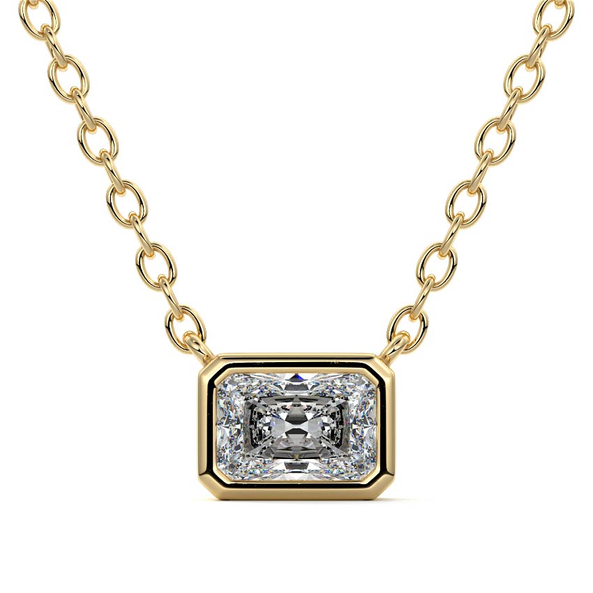Yellow gold East-West Radiant Bezel Diamond Pendant