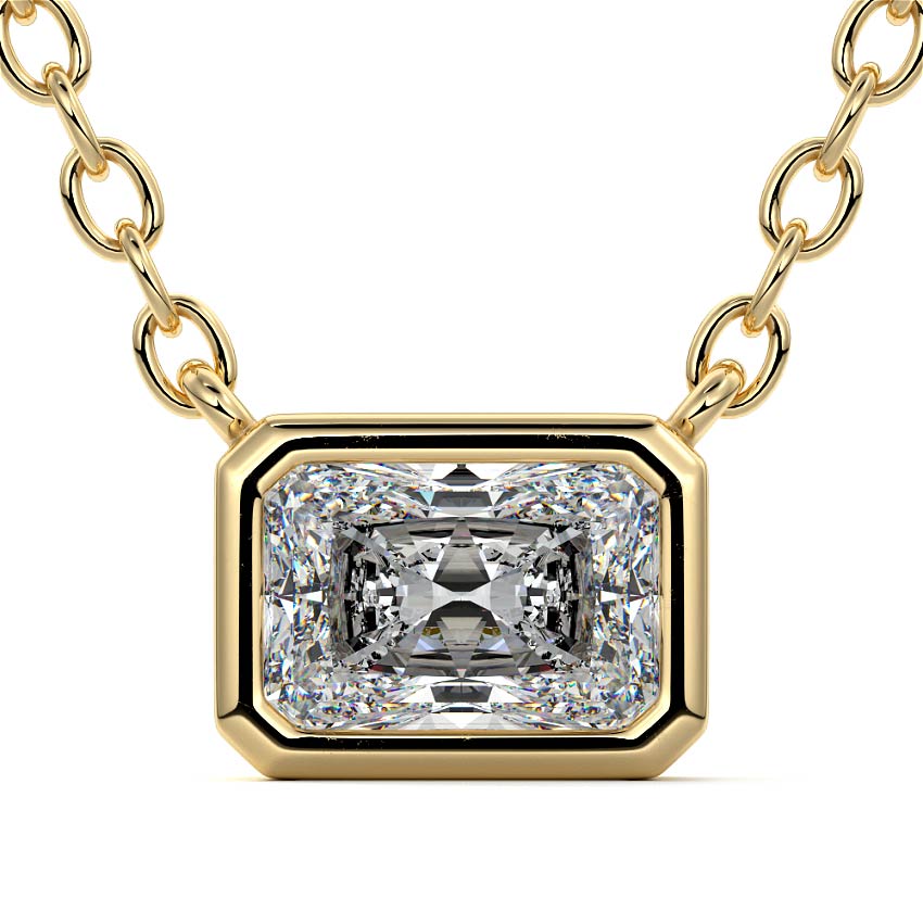 Yellow gold East-West Radiant Bezel Diamond Pendant