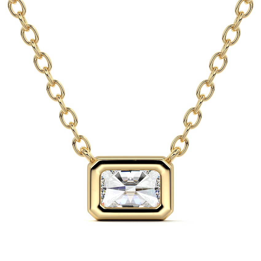 Yellow gold East-West Radiant Bezel Diamond Pendant