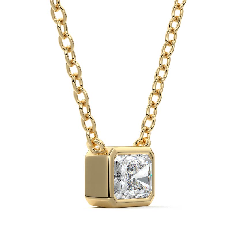 Yellow gold East-West Radiant Bezel Diamond Pendant