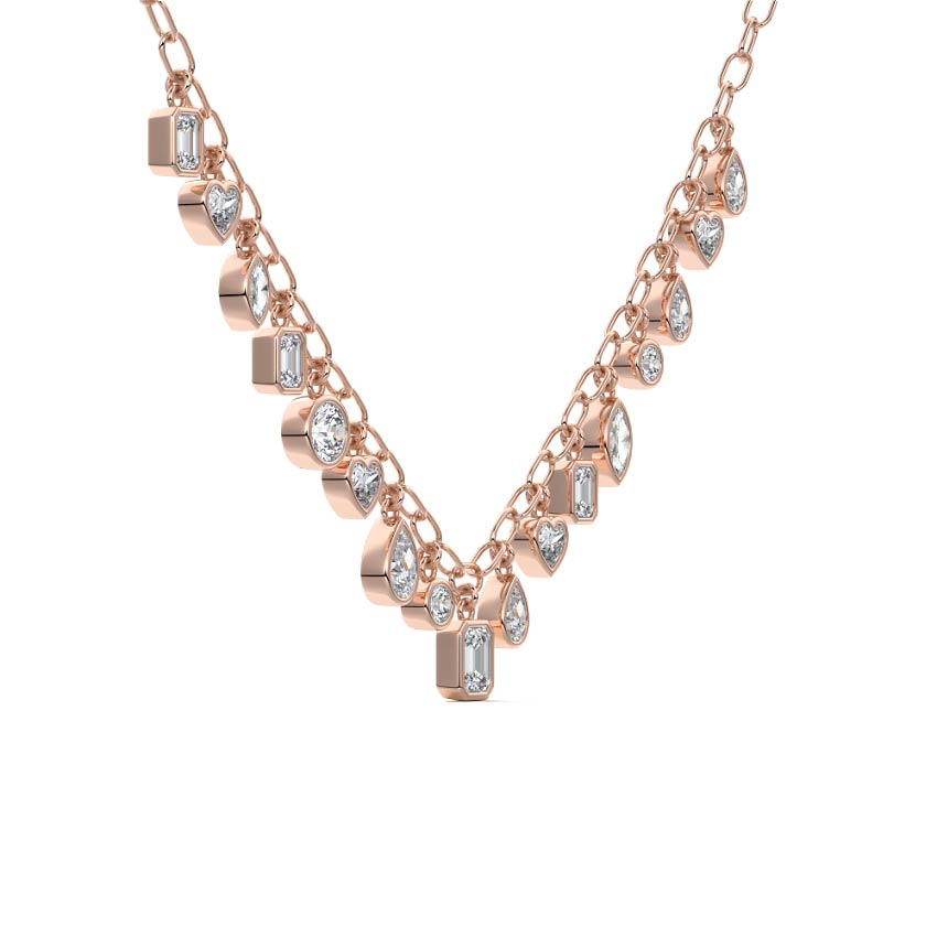 Rose gold Multi Shape Diamond Drop Necklace