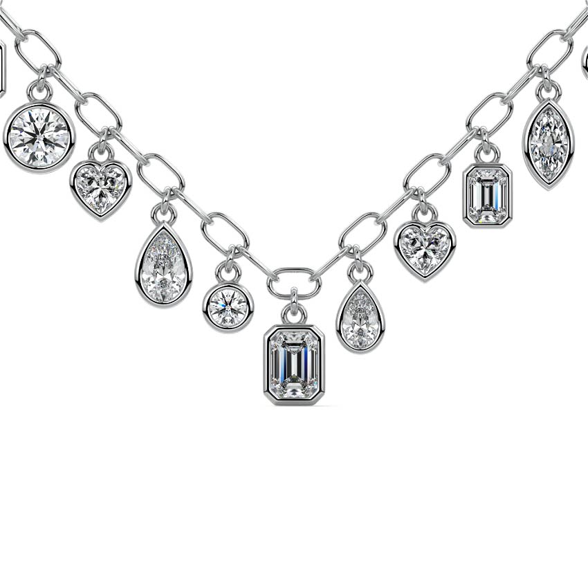 White gold Multi Shape Diamond Drop Necklace