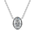 Silver Oval Cut Diamond Bezel Pendant Necklace