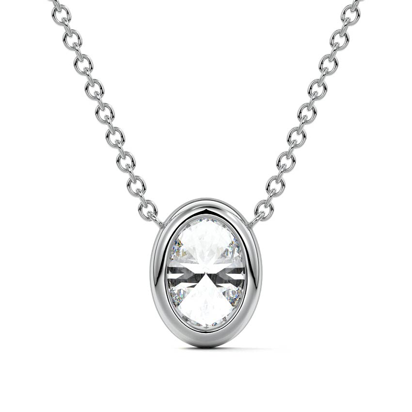 Silver Oval Cut Diamond Bezel Pendant Necklace