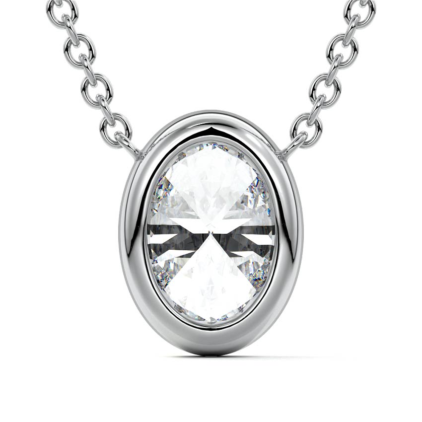 Silver Oval Cut Diamond Bezel Pendant Necklace