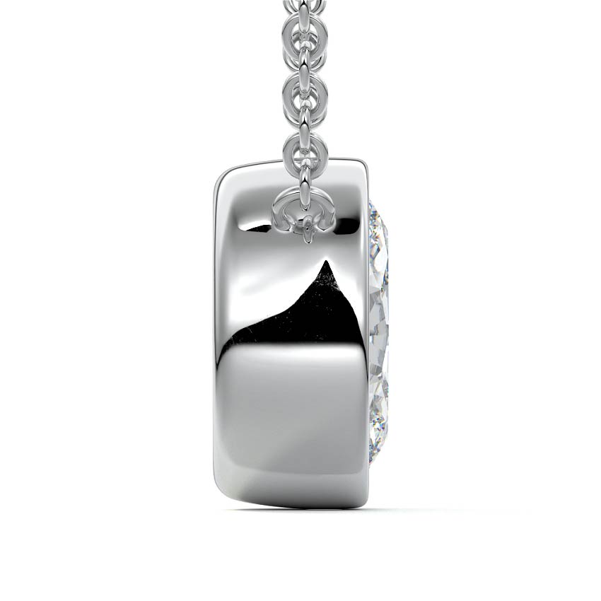 Silver Oval Cut Diamond Bezel Pendant Necklace