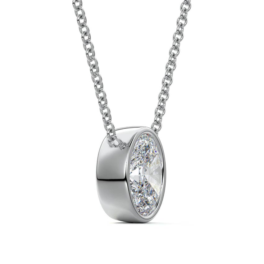 Silver Oval Cut Diamond Bezel Pendant Necklace