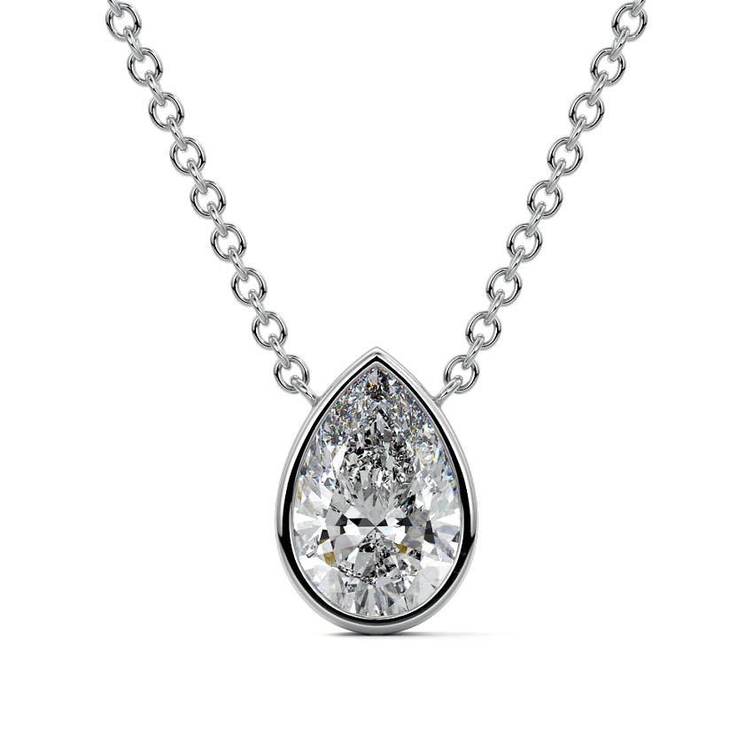 White gold Pear Cut Diamond Bezel Pendant Necklace
